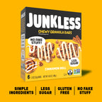 Box of Junkless Chewy Granola Bars on a yellow background
