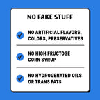 Product label with health claims on a blue background