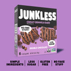 Box of Junkless Chewy Granola Bars on a purple background