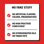 List of product benefits on a red background.