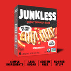 Box of Junkless Chewy Granola Bars on a red background