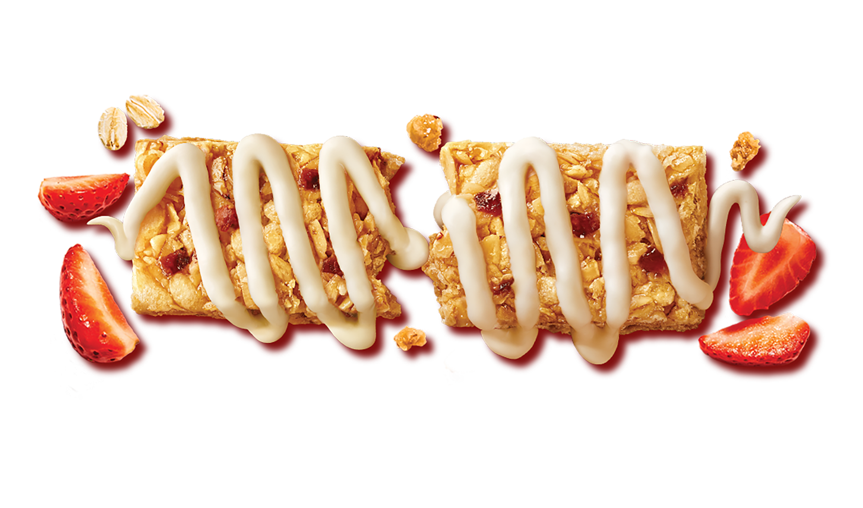 granola bar with white drizzle and strawberries