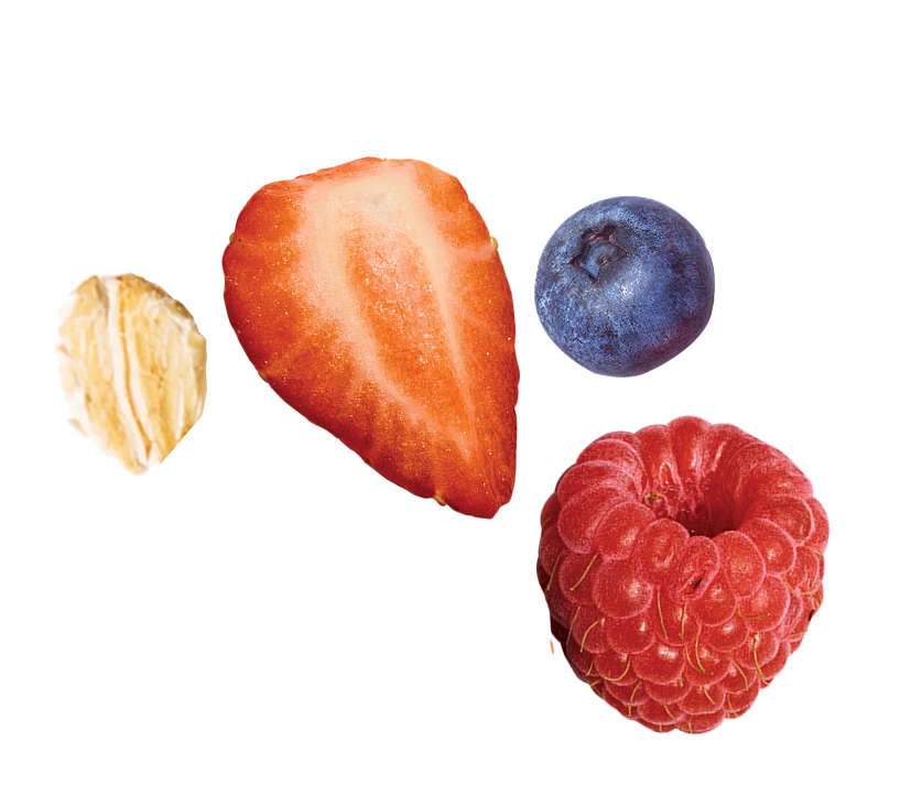 Strawberry, blueberry, and raspberry on a white background