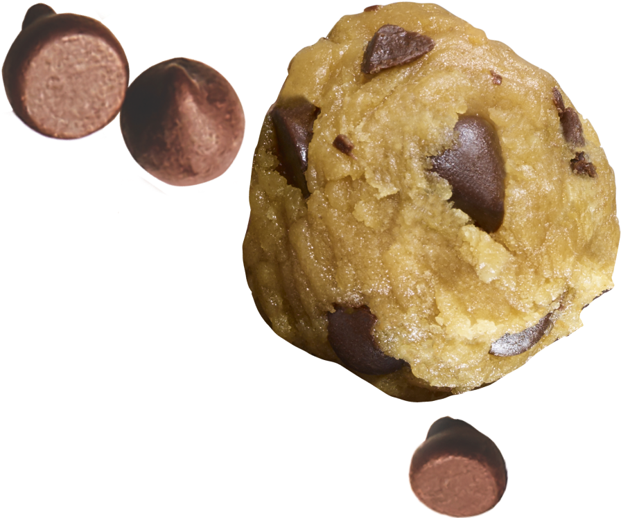 Cookie dough with chocolate chips on a white background