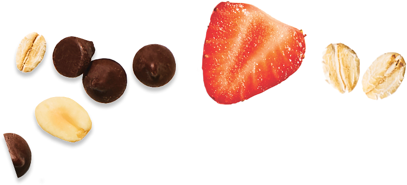 Assorted chocolates and a strawberry on a white background