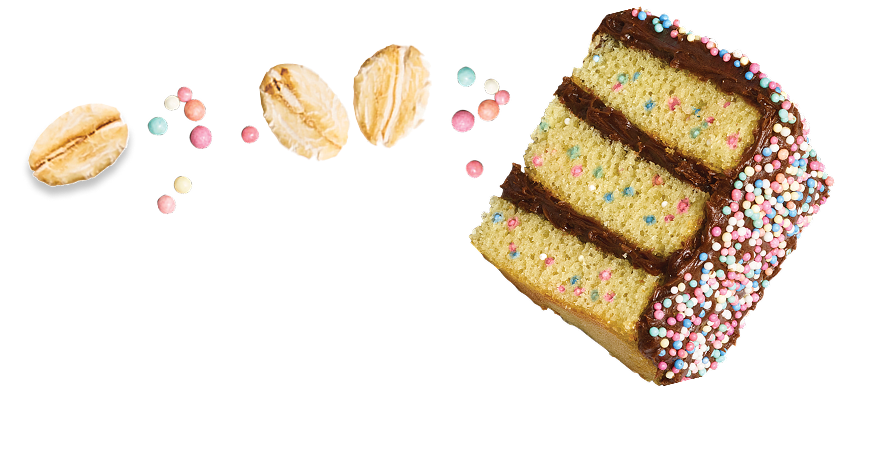 Decorative cake with chocolate and sprinkles on a white background