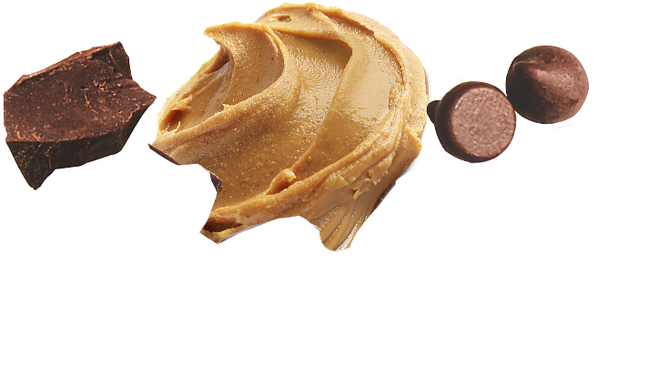 Peanut butter with chocolate pieces on a white background