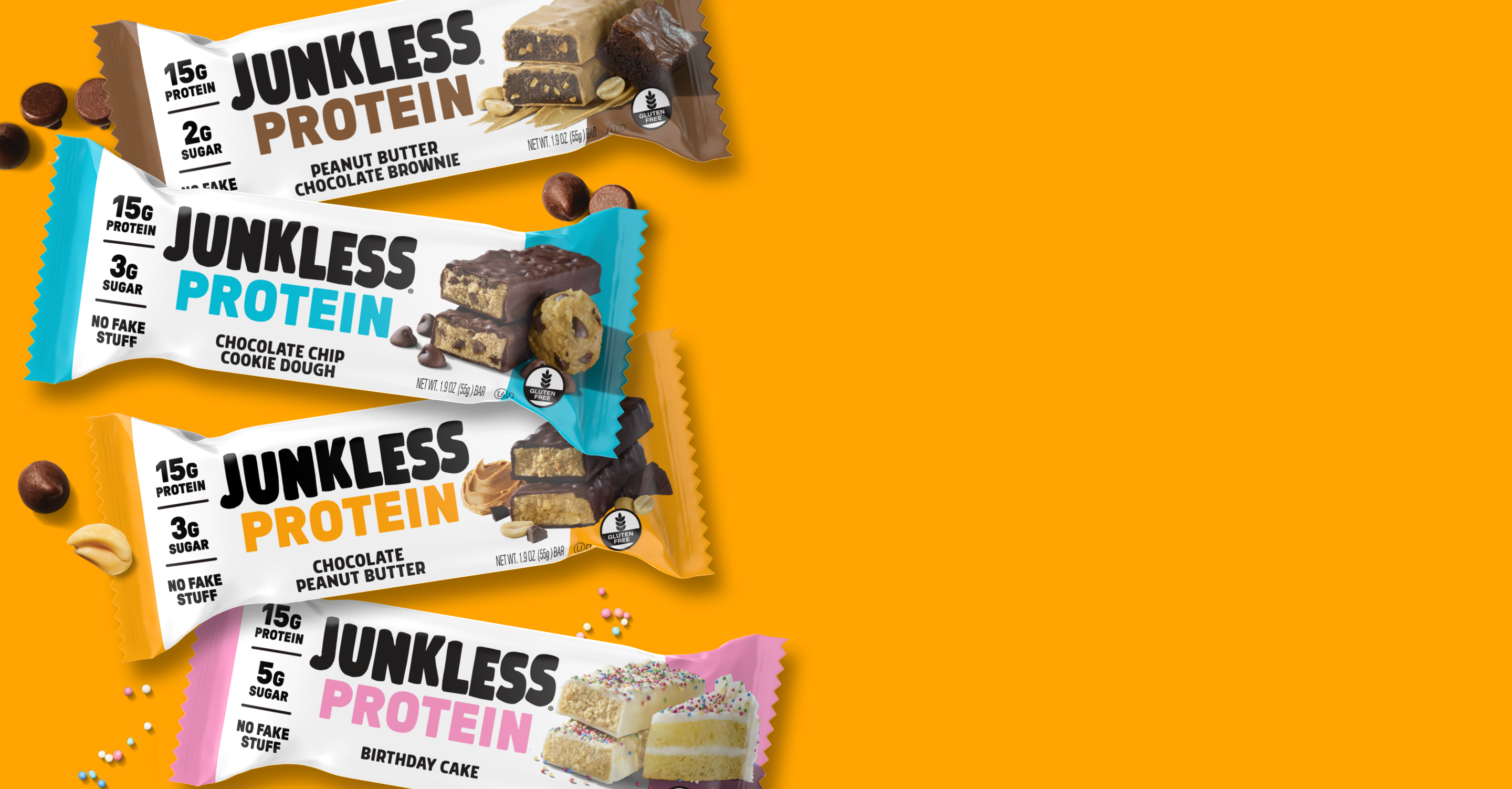 Four junkless protein bars lined up. 